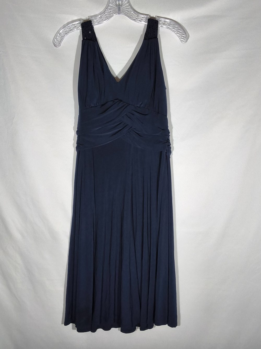 Jessica Howard Navy Blue Ruched V-Neck Cocktail Dress